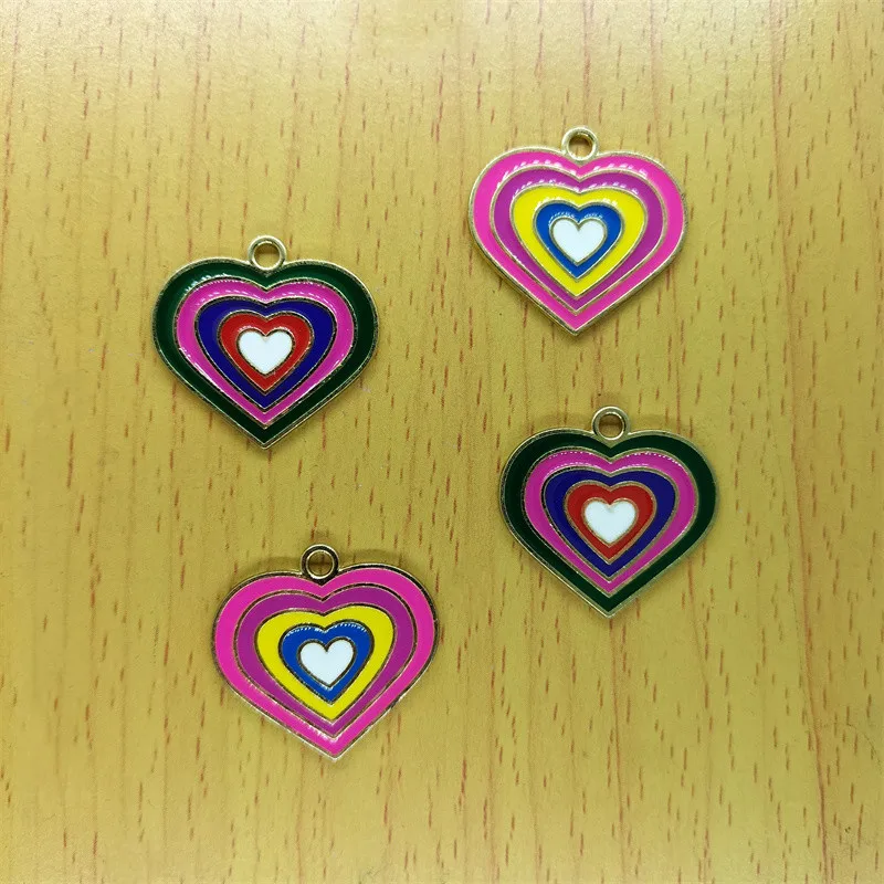 

10pcs Cartoon Rainbow Heart Charm Metal Enamel Charms Pendant for Necklaces Earring Bracelet Keychain Charm DIY Crafts Jewelry