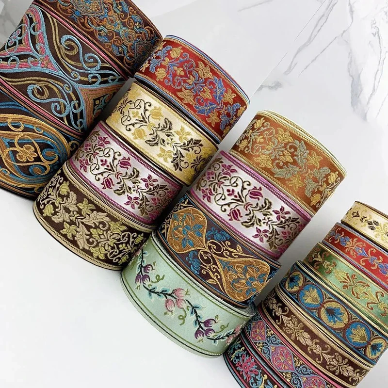 1M Ethnic Style Embroidery Ribbon Trim Strip Vintage Woven Jacquard Ribbon for DIY Costume Decorative Home Textile Accessories