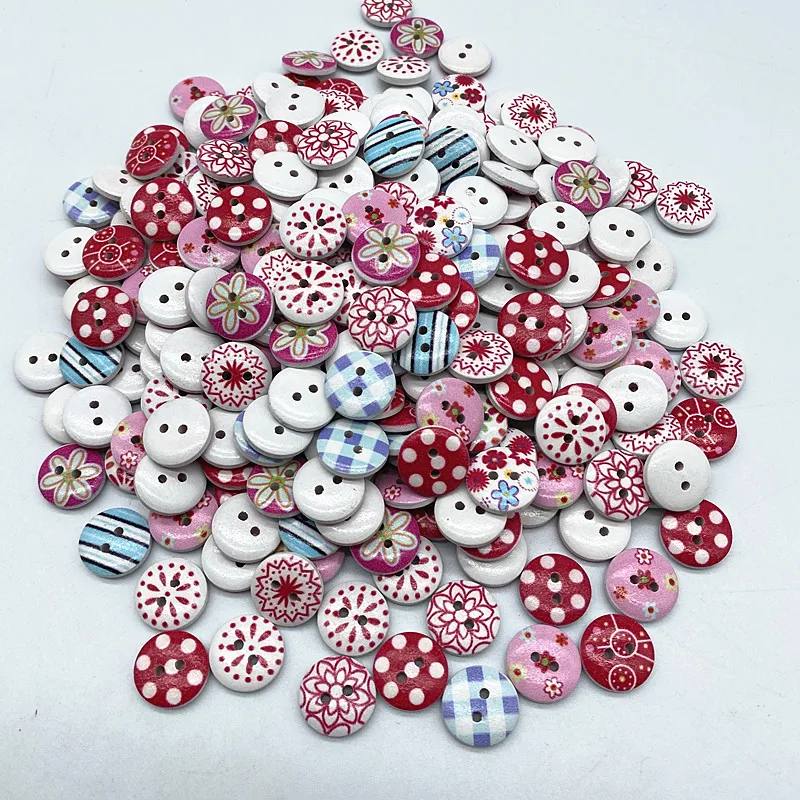 New15mm  Round Button Monogrammed Christmas Stripe Plaid Button Love Scrapbooking for Wedding Decor Sewing Accessories