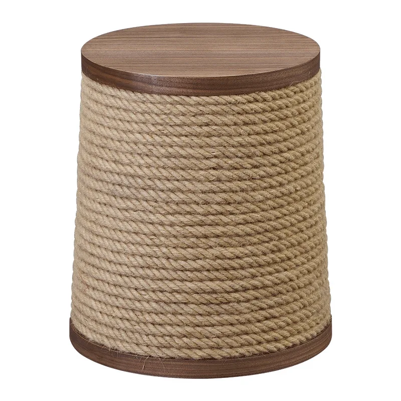 Retro solid wood hemp rope weaving round small coffee table personalized small coffee table B&B bedside stool