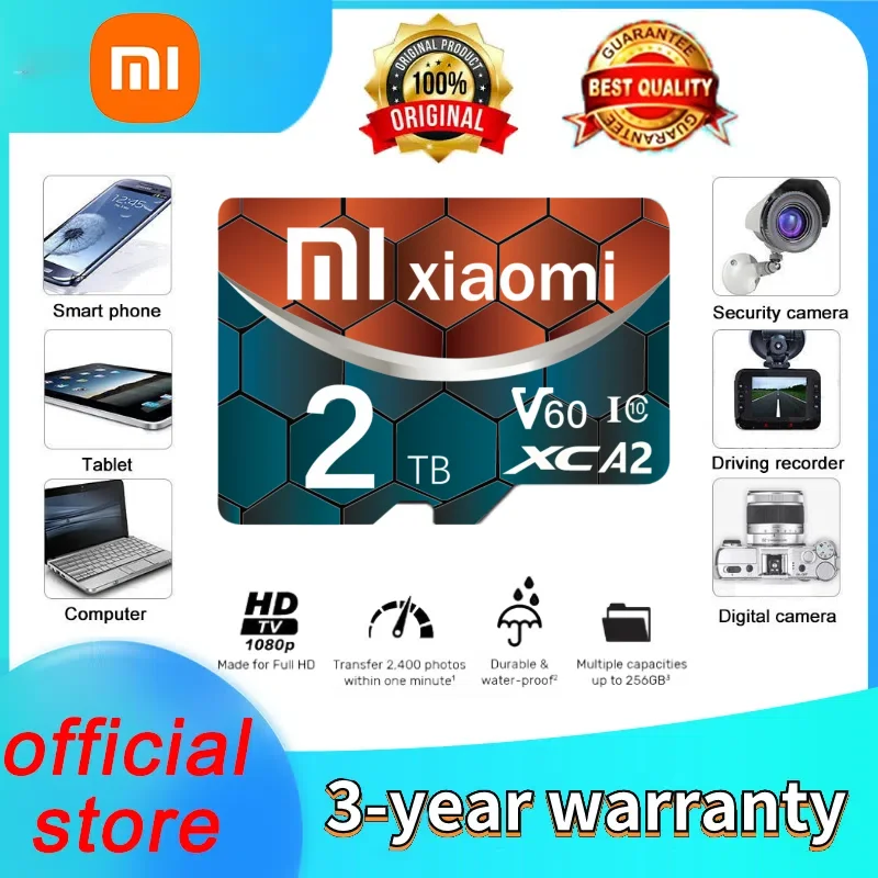 Scheda SD Micro TF Xiaomi Schede di memoria da 1 TB 2 TB 256 GB 512 GB Scheda flash SD ad alta velocità Scheda di memoria V30 per telefono/laptop/desktop/Cam