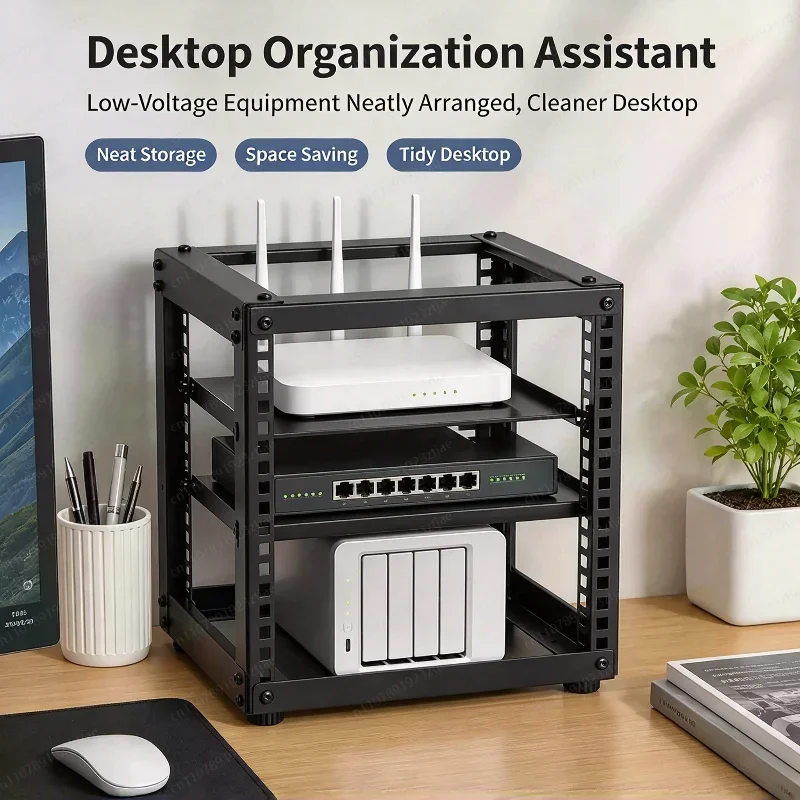 10 Inch Open Frame Desktop Cabinet, NAS & Router Storage Rack for Network Switch & Homelab