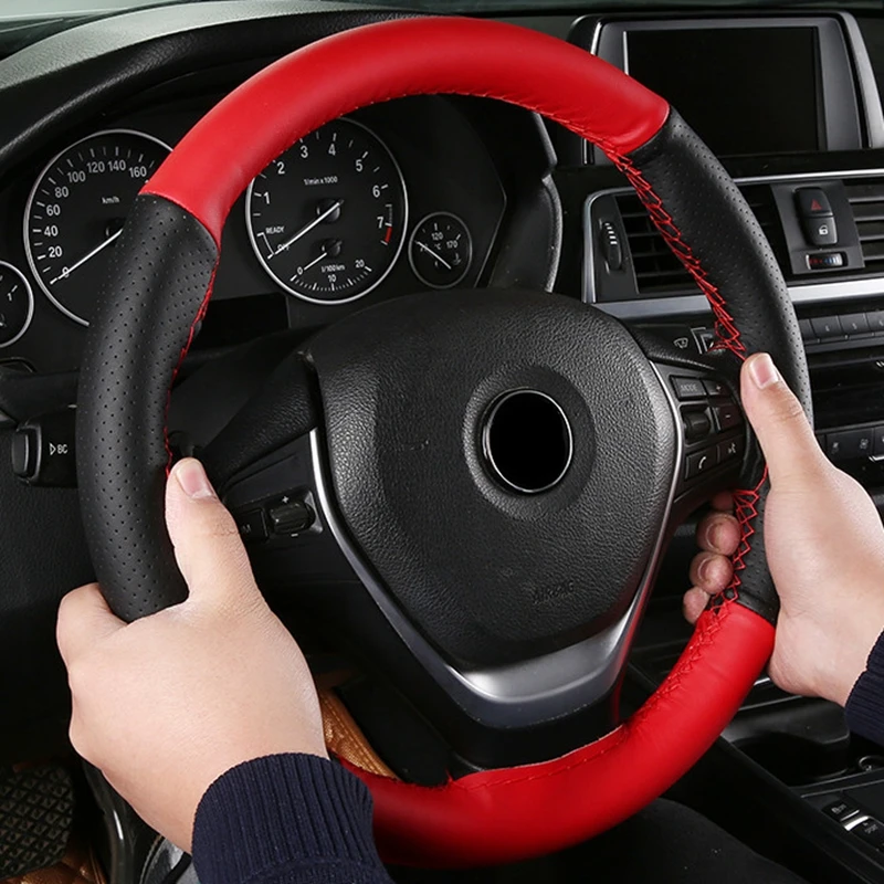 Car Steering Wheel Braid Cover 38cm 15inch Artificial leather Needles And Thread Soft Non-slip Auto Interior Accessories Kits