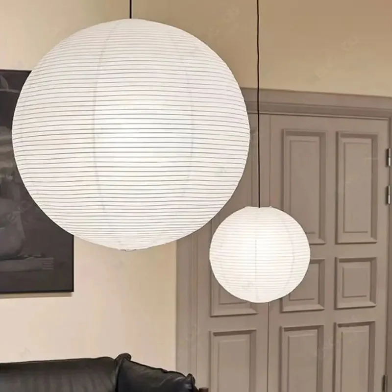 Hanging Paper Pendant Light – Classic Modern Round Lampshade Fixture, Vintage Ceiling Lamp Cover for Hotel, Café and Restaurant