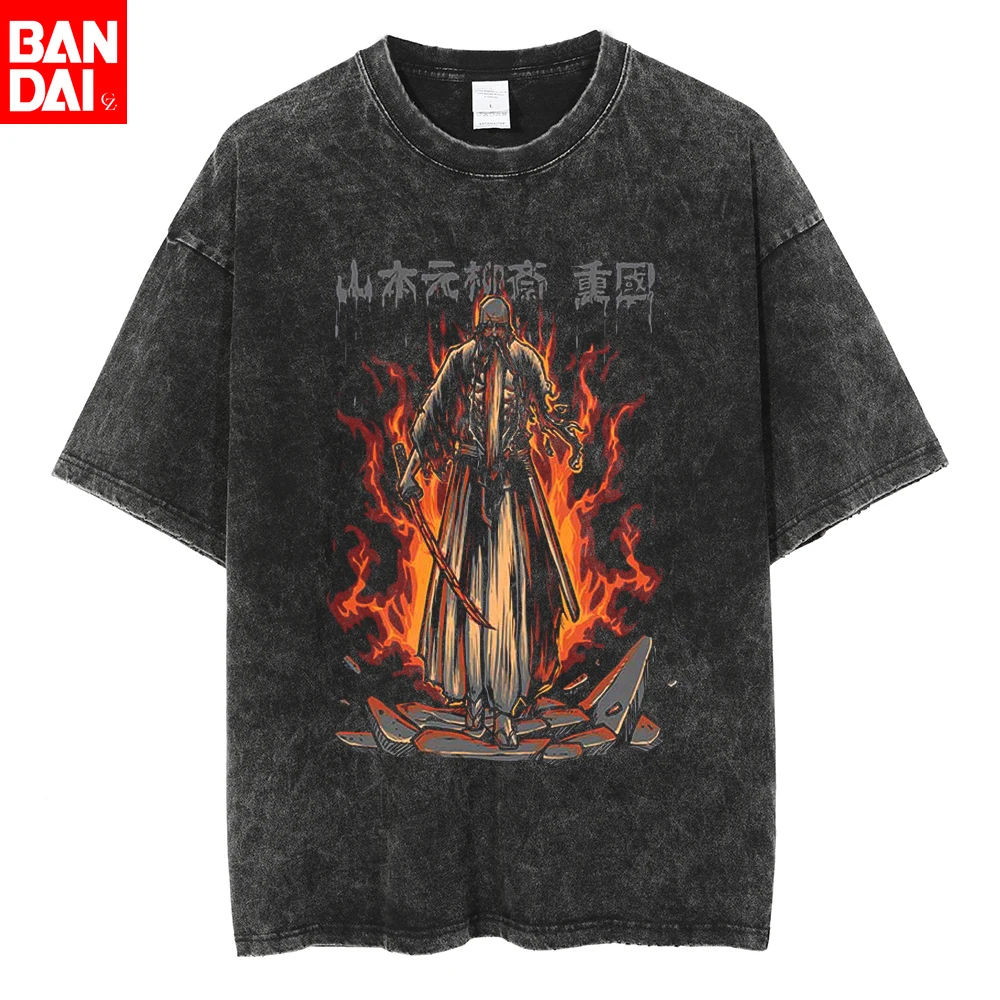 

Bleach Kenpachi Zaraki Anime Graphic T-Shirt Vintage Washed Cotton Casual Oversized Streetwear Tee for Men Women