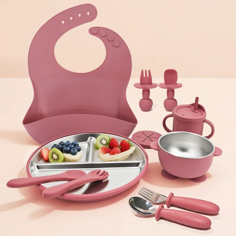 Children's Tableware Stainless Steel Set Maternal and Infant Silicone Feeding Silicone Maternal and Infant Products