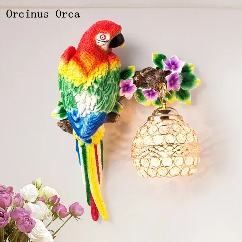 European style Creative Color Parrot Wall Lamp living rooml bedroom bedside lamp modern simple LED bird crystal wall lamp