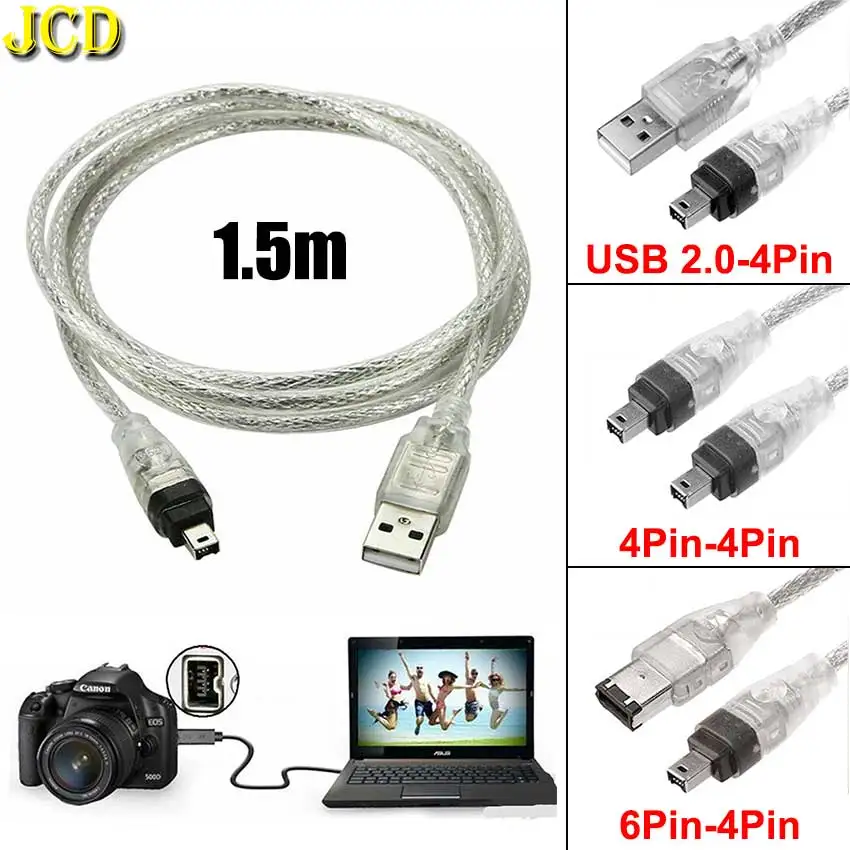 JCD For 1394 Firewire USB 4P 6P to 4Pin IEEE 1394 Connection Wire For Camcorder MINI DV HDV 1394 Camera Video Capture Data Cable