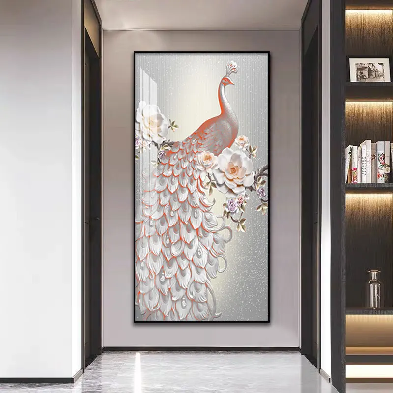 New Peacock Entrance Decoration Painting Modern Light Luxury High-end Atmospheric Vertical Version Living Room Wall Lamp Light