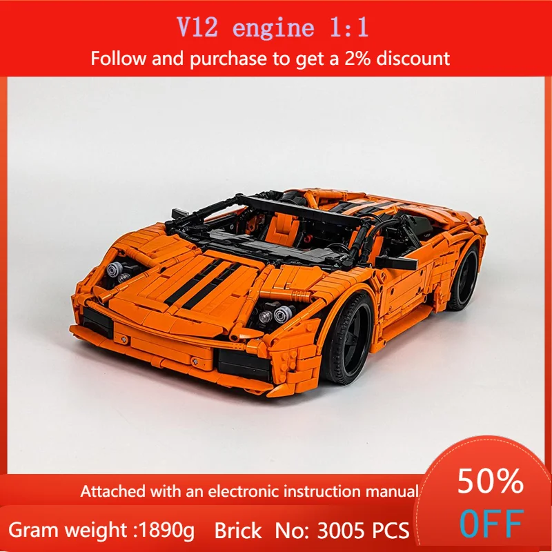 

3005 детали, модель строительного блока V12, двигатель автомобиля, MOC, строительный набор для мальчиков, взрослых, детей, Рождественский подарок