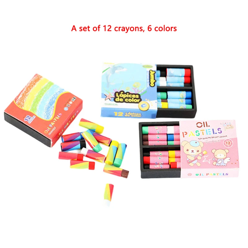 1Set 1:12 Dollhouse Miniature Crayon Color Pencil Box Model Kids Pretend Play Toy Doll House Decor Accessories