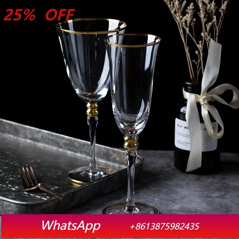 

2Pcs PhnomCrystal Glass Champagne Glass Red Wine Glass, Wine Glass Model Room Wine Set Soft Decoration Dining Table Ornament