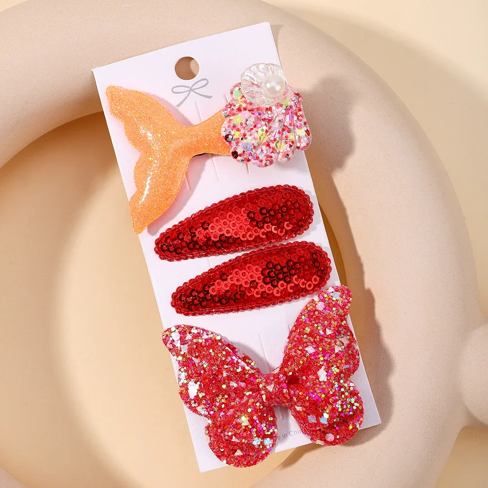 4 قطعة/المجموعة طفل الفتيات الترتر ذيل السمكة فراشة مقاطع الشعر عطلة حلوة BB دبابيس الشعر المشابك الاطفال أغطية الرأس إكسسوارات الشعر