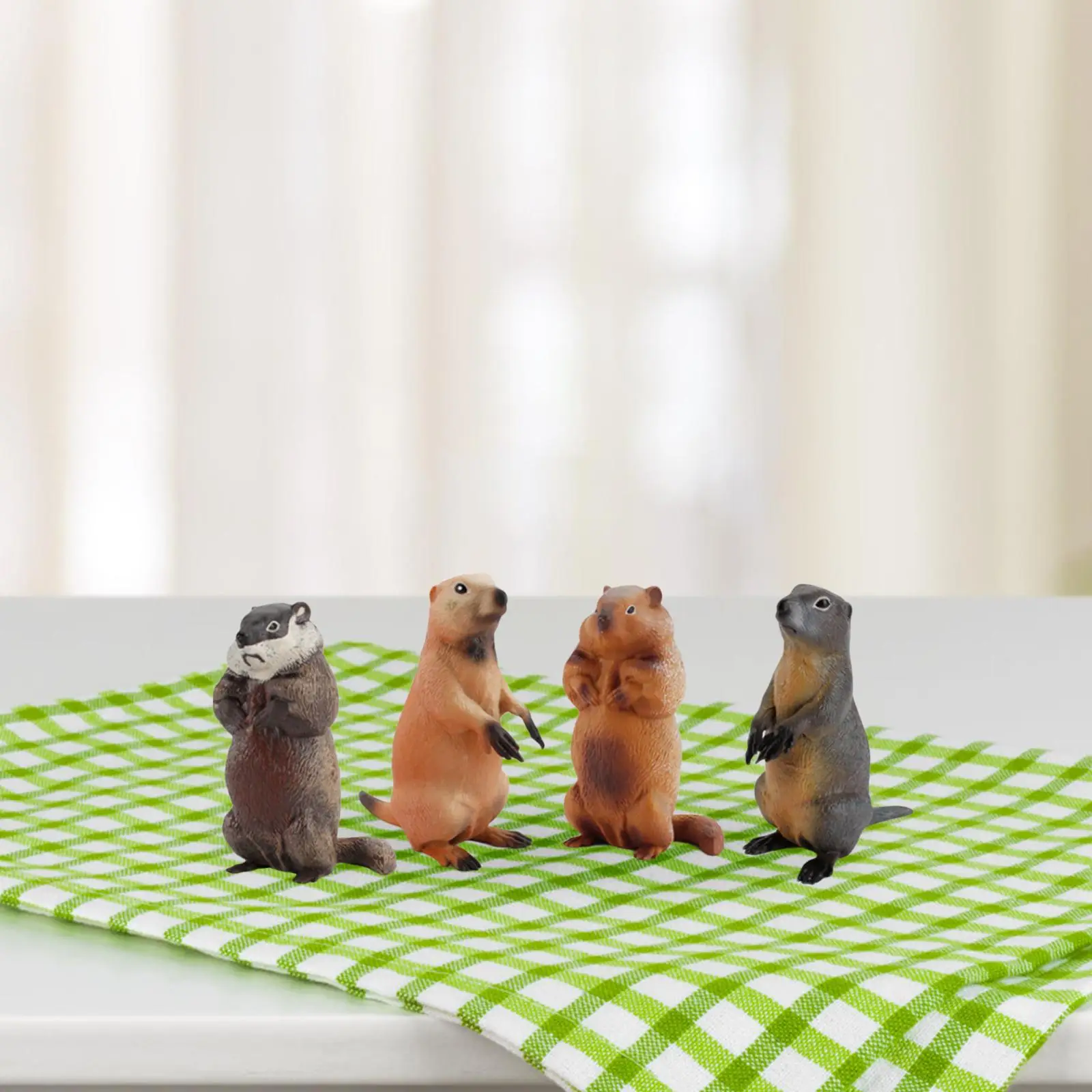 Figurines de modèle de marmottes, modèles d'animaux simulés, décor d'art, sculptures de marmottes, ornements de bureau pour enfants, 4 pièces