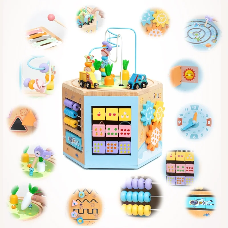 Wooden 14-in-1 Activity Cube Early Educational Montessori Toys for Toddlers Baby Toys Bead Maze Birthday Gifts for Boys Girls