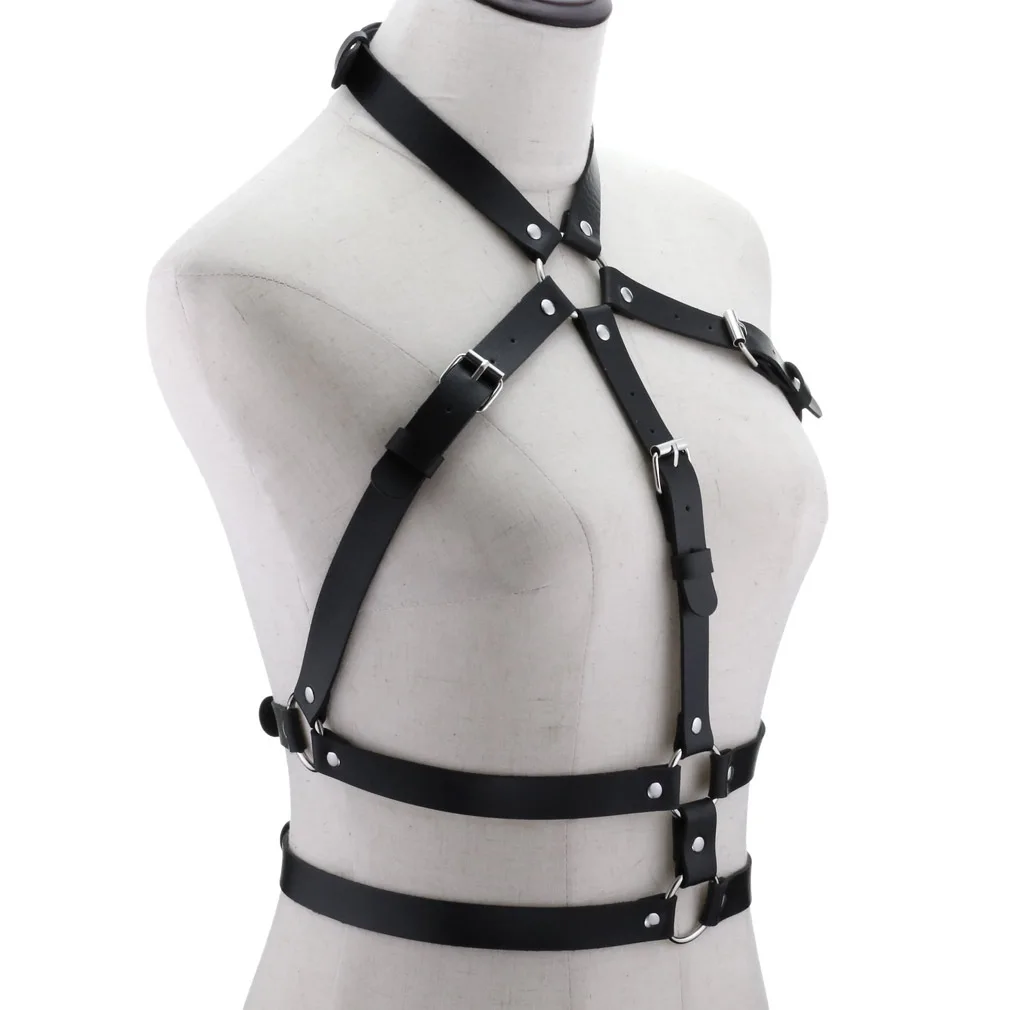 Leather Chest Harness Women BDSM Lingerie Harness Body Bondage Erotic Sexy Suspender Bra Cage Waist Wide Strap Fetish