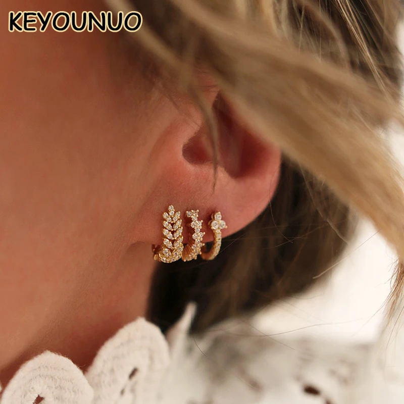 KEYOUNUO Gold Plated CZ Hoop Earrings For Women Butterfly Zircon Stud Dangle Earrings Fashion Wedding Party Jewelry Wholesale