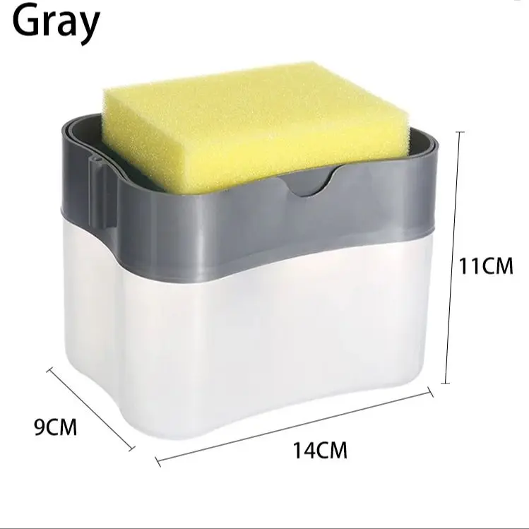 Dispenser deterjen cair penggosok, perlengkapan dapur kamar mandi, kotak sabun cair tipe-tekan 2 dalam 1