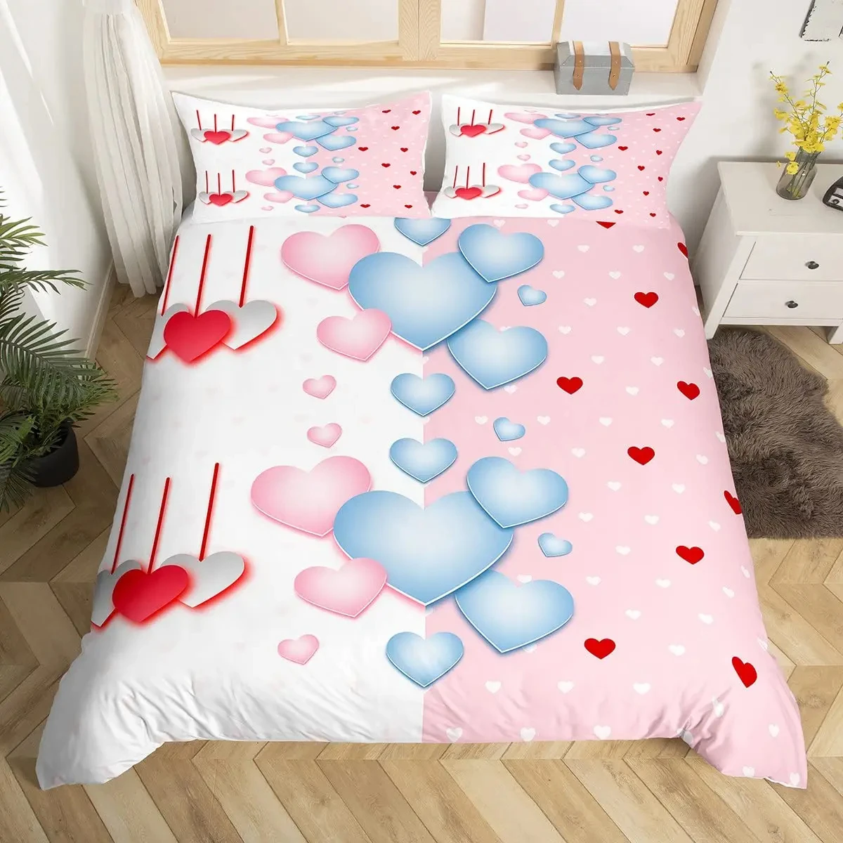 Love Heart Duvet Cover Set Couple Quilt Cover Romantic Theme Bedding Set For Women Girl Valentine'S Day Wedding Anniversary Gift