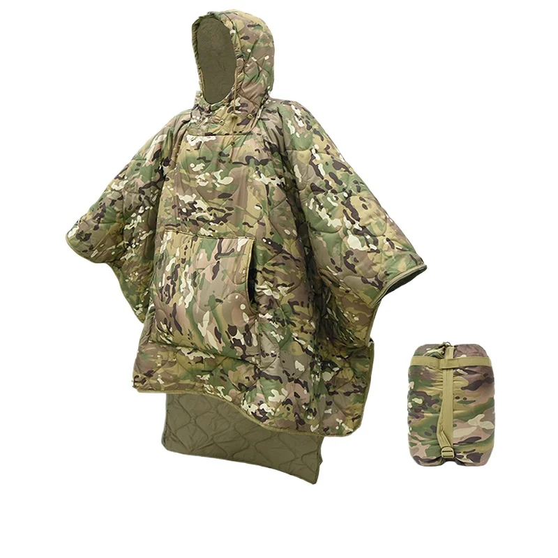 Camouflage Poncho Sleeping Bag, Portable Outdoor Thermal Emergency Bivy, Camping Hiking Travel Warm Sleep Gear