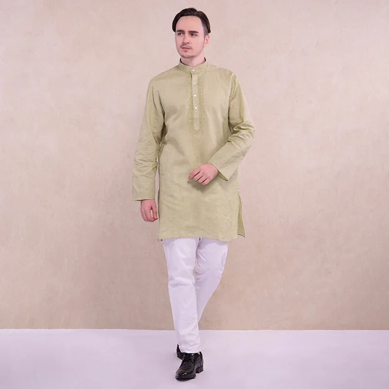 

Indian Traditional Clothing for Men Sets Kurtis 2 Color Blouse and Pant Pakistan Hindu Kurti Costume Male India Kurta