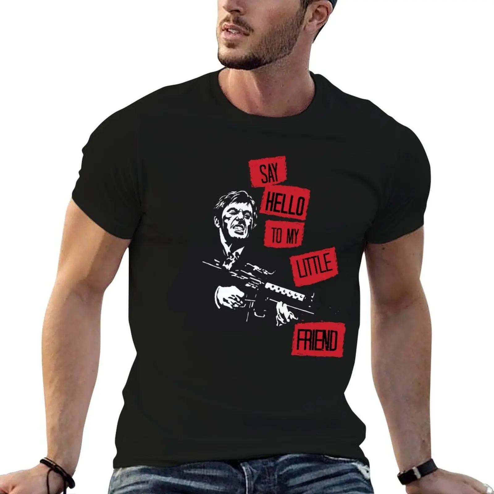 Scarface Say Hello To My Little Friend T-Shirt Trendy Casual Short Sleeve Shirt
