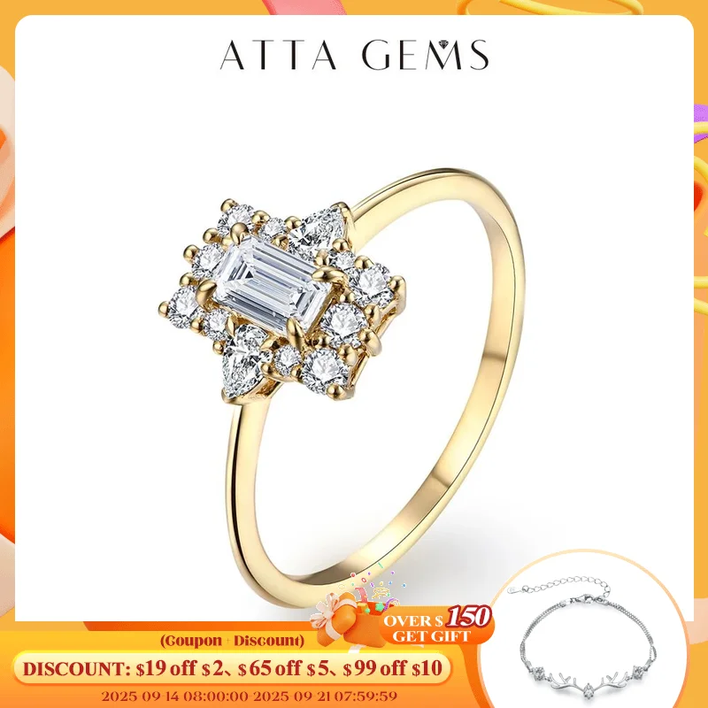 

ATTAGEMS Luxurly Octagon Cut 5*3mm Moissanite Ring Solid 925 Sterling Silver for Women D/VVS1 Diamond Ring for Engagement Gifts