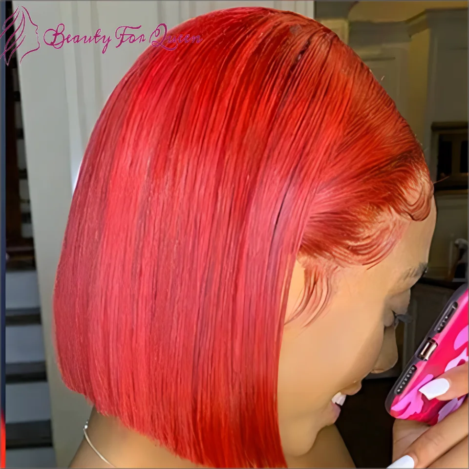 

13x4 Red Straight Short Bob Cosplay Brazilian Colored Human Hair Wig Wear And Go Transparent HD Lace Frontal Wigs For Women