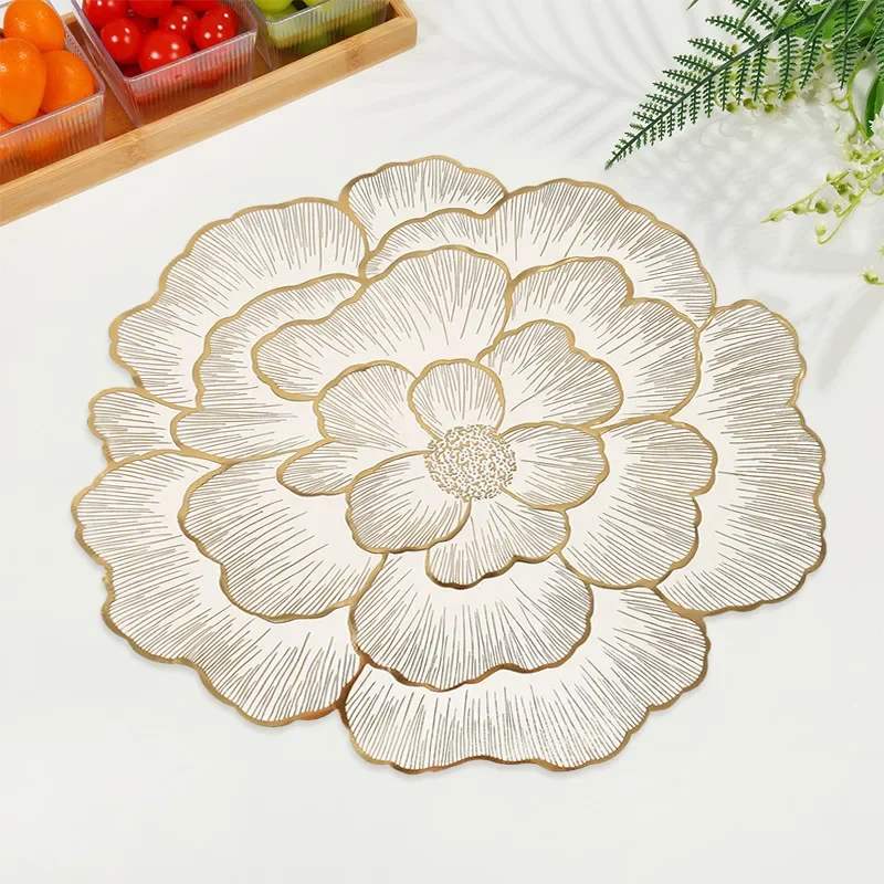 Creative Peony Placemat Nordic Style Dinning Table Decorative Mat Gold Plated Home Coasters PVC Anti Slip Waterproof Meal Mat