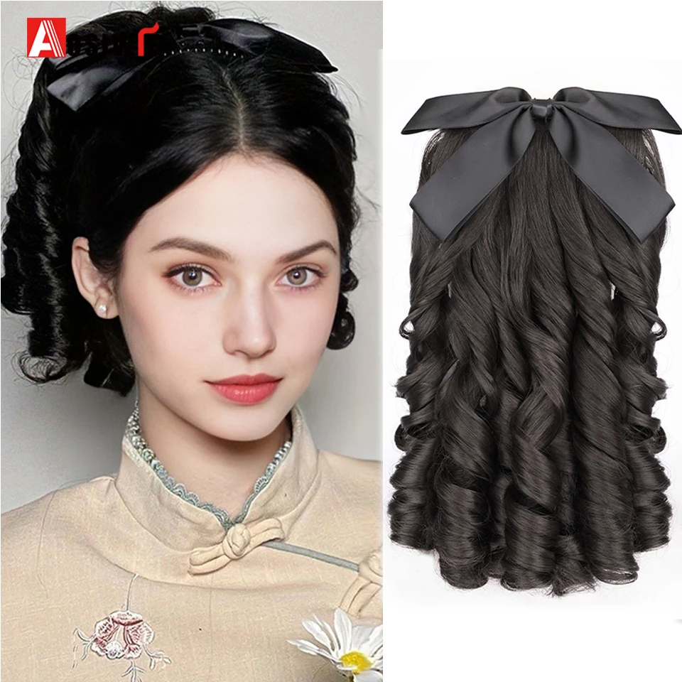 Synthetic Retro Princess Curly Ponytail with Comb Europen Puff Ponytail Clip in Hair Tail Natural False Hair Extension Fashion