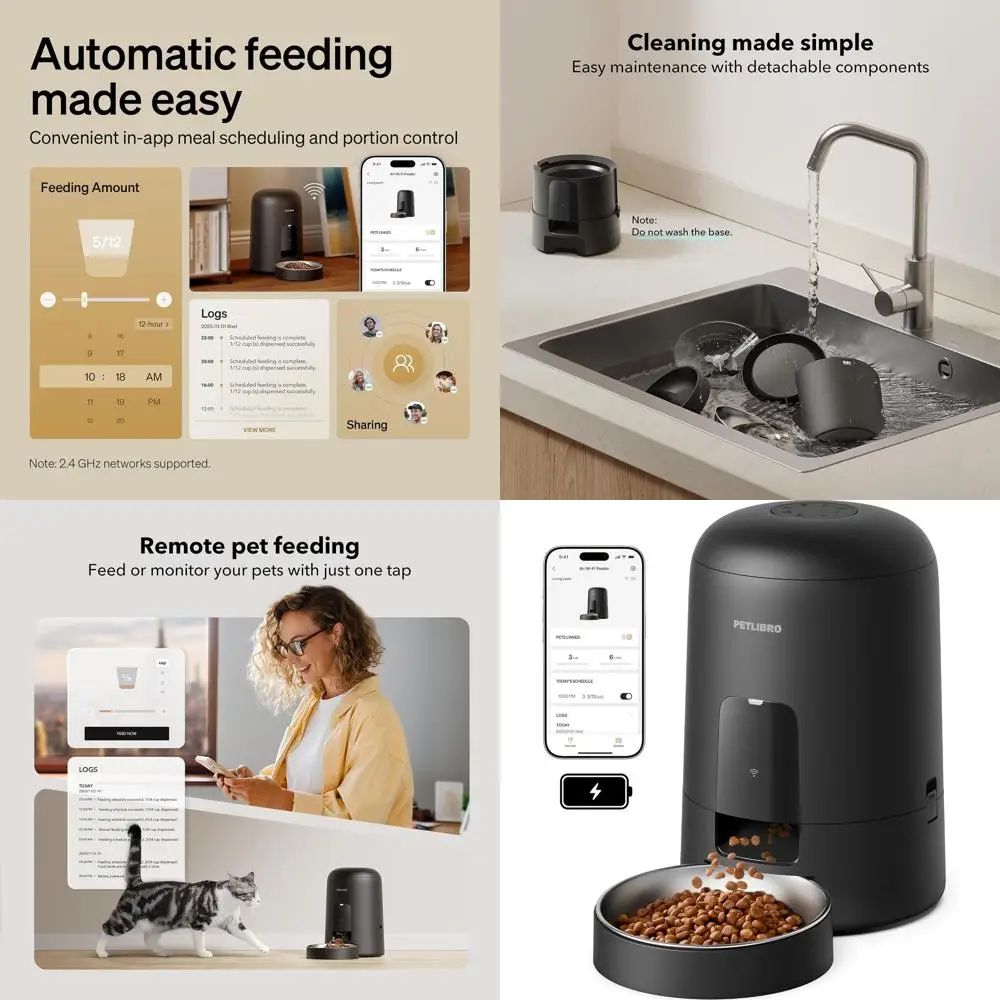 

Перезаряжаемый умный дозатор корма для домашних животных объемом 2 л с 30-дневным сроком службы батареи и управлением по Wi-Fi для кошек и собак