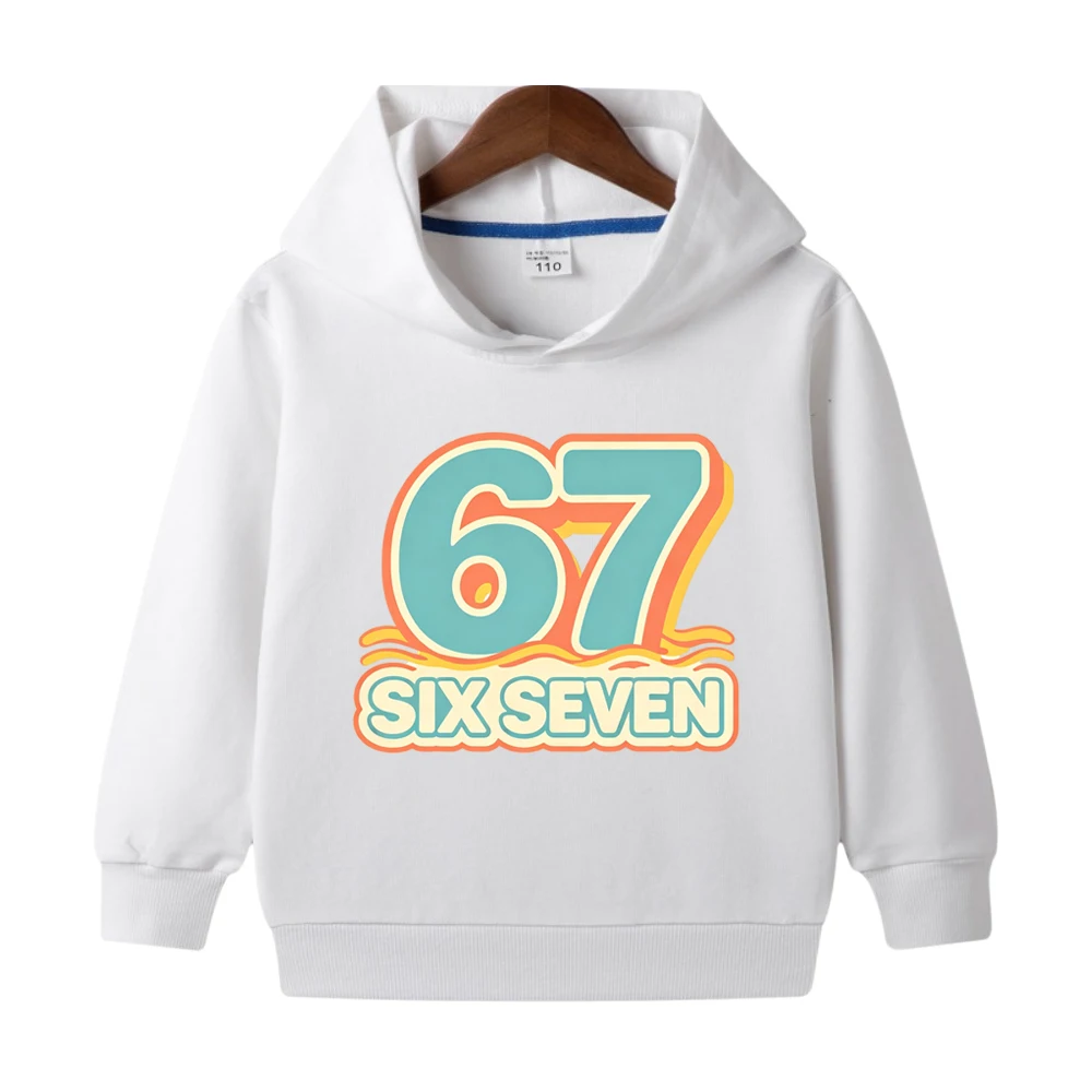 Fashion Kids Long Sleeve Hooded Tops Funny Six Seven 67 Print Casual Comfort Pullover Sweatshirt Boy Girl Hoodies