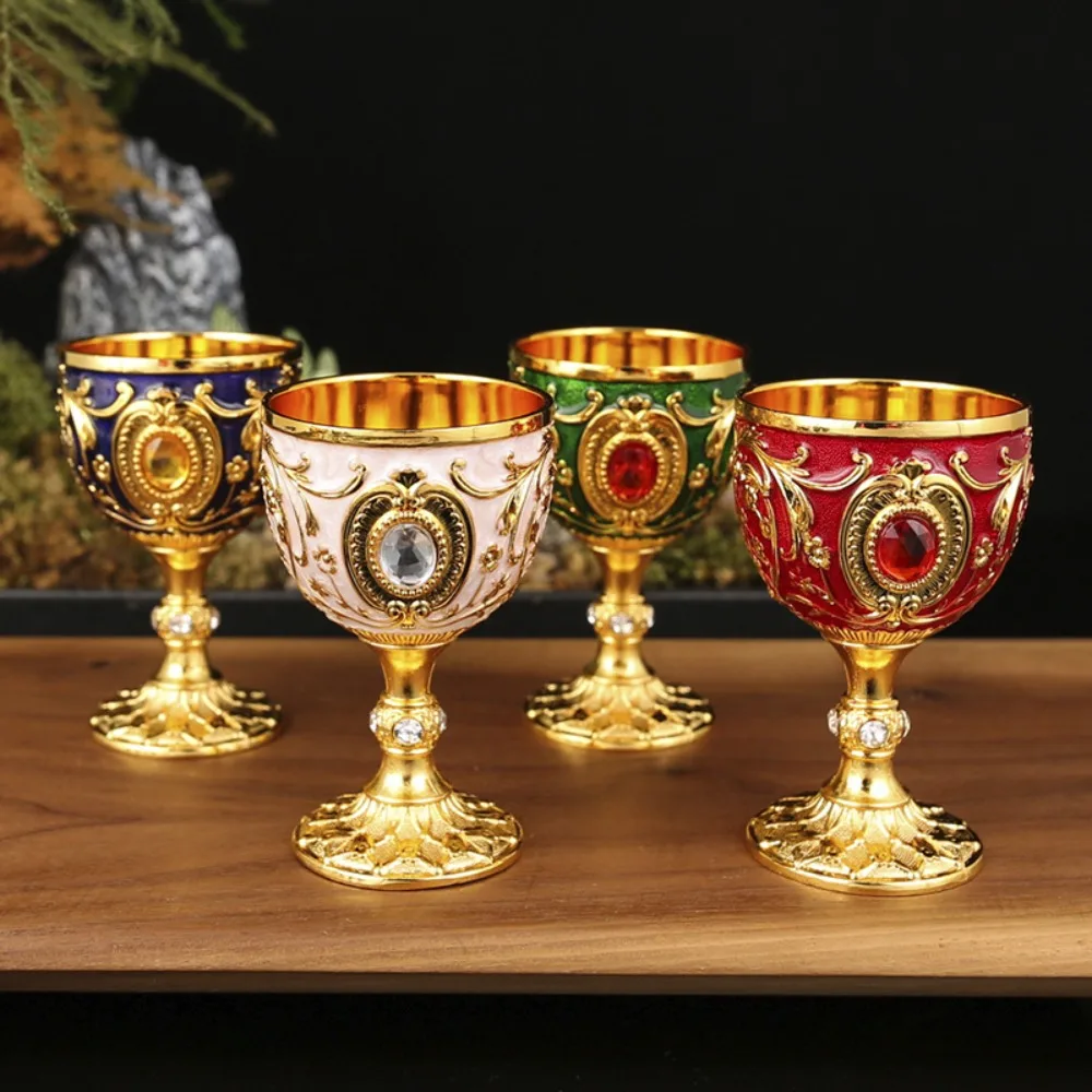 Medieval Embossed Vintage Metal Wine Cup Diamond-encrusted Anti-break Wine Glasses European Style Chalice Gift