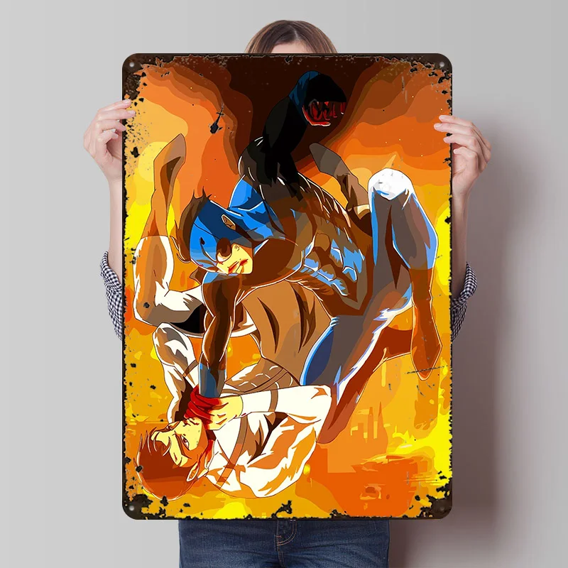 Intense Anime Fight Scene Poster Customized Vintage Metal Signs Wall Art Retro Tin Plaque for Apartment Decoration Room Man Cave