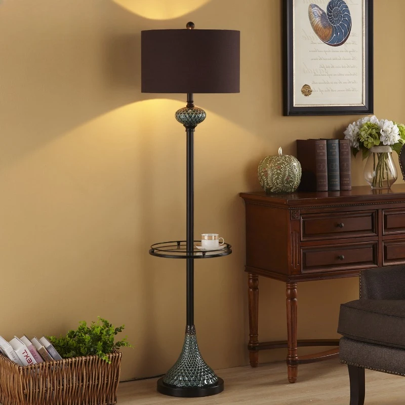 Decorative floor lamp next to the sofa in the living room with tray modern Chinese bedroom ambient light simple