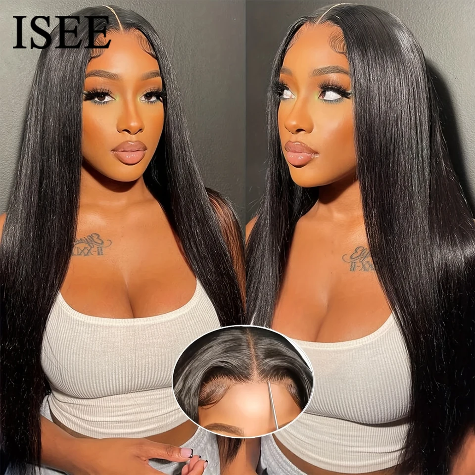 

ISEE Hair 6x4 Lace Front Bone Straight Wig Wear And Go HD Lace Wig Pre Cut PrePlucked Closure Wig Glueless Human Hair Wig