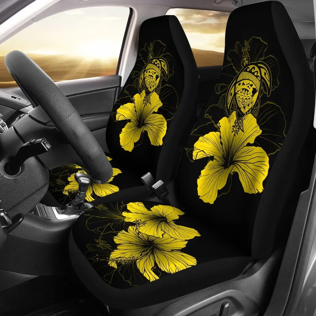 Hawaii Hibiscus Seat Cover Car Seat Covers Set 2 Pc, Car Accessories Car Mats - Turtle Map - Yellow