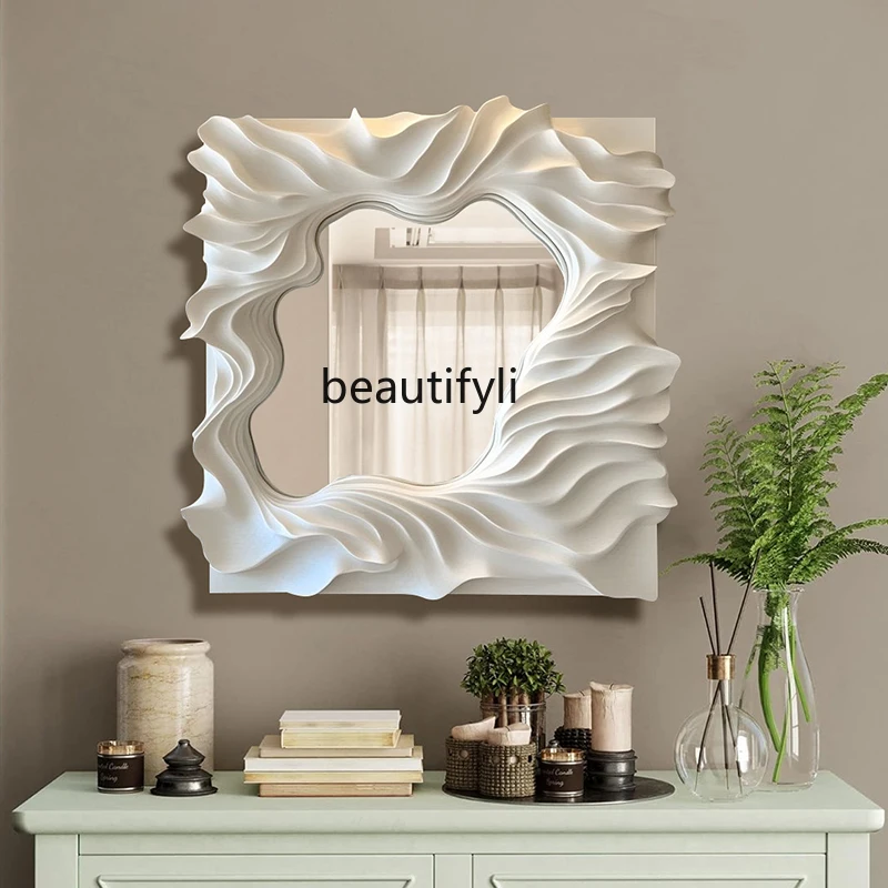 

French bathroom mirror cream wind special-shaped wall-mounted vanity mirror dining side porch decorative mirror