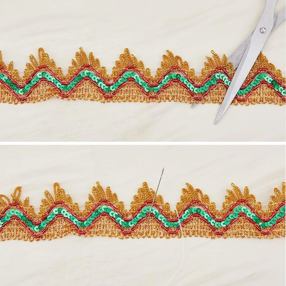 14.22 ياردة (13 متر) الأخضر الترتر الدانتيل تقليم 4 سنتيمتر عرض متفوقا الدانتيل تقليم مطرز شريط قماش بريق معدني الزخرفية Gimp تقليم