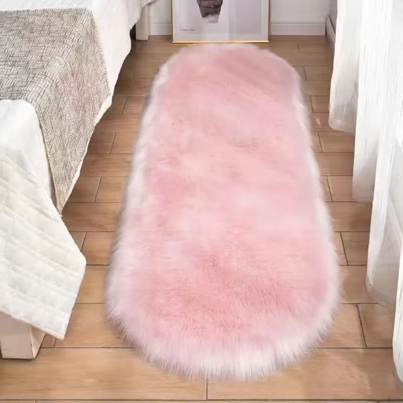 Super Soft Fur Carpet Thick Bedroom Plush Rug Oval Bedside Artificial Wool Fur Rugs White For Nordic Living Room Kidsroom Decor