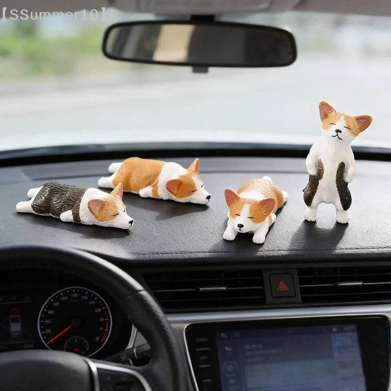 【SSummer10】Mini Corgi Resin Car Dashboard Decoration - Cute Dog Figurine Interior Animal Ornament Desk Gift【SS】