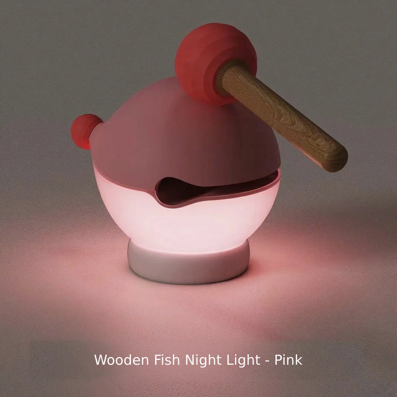 Wooden Fish Night Light Knock Activated Color Changing Dimmable USB-C Rechargeable Mood Lamp for Stress Relief Kid Bedroom Decor
