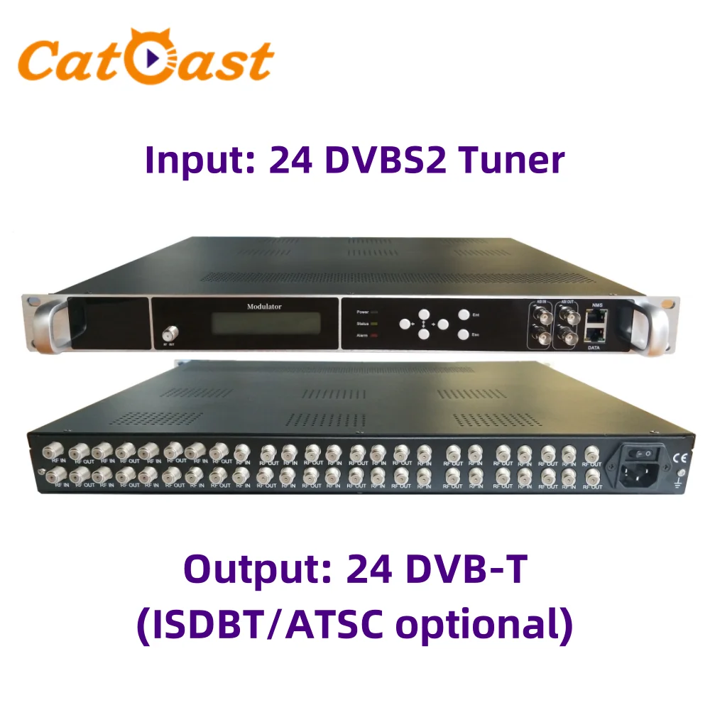 Multistream PLP DVB-S2 IRD Digital TV 24 FTA DVB-S2 Tuner to 24 carriers DVB-T ATSC ISDBT RF Modulator