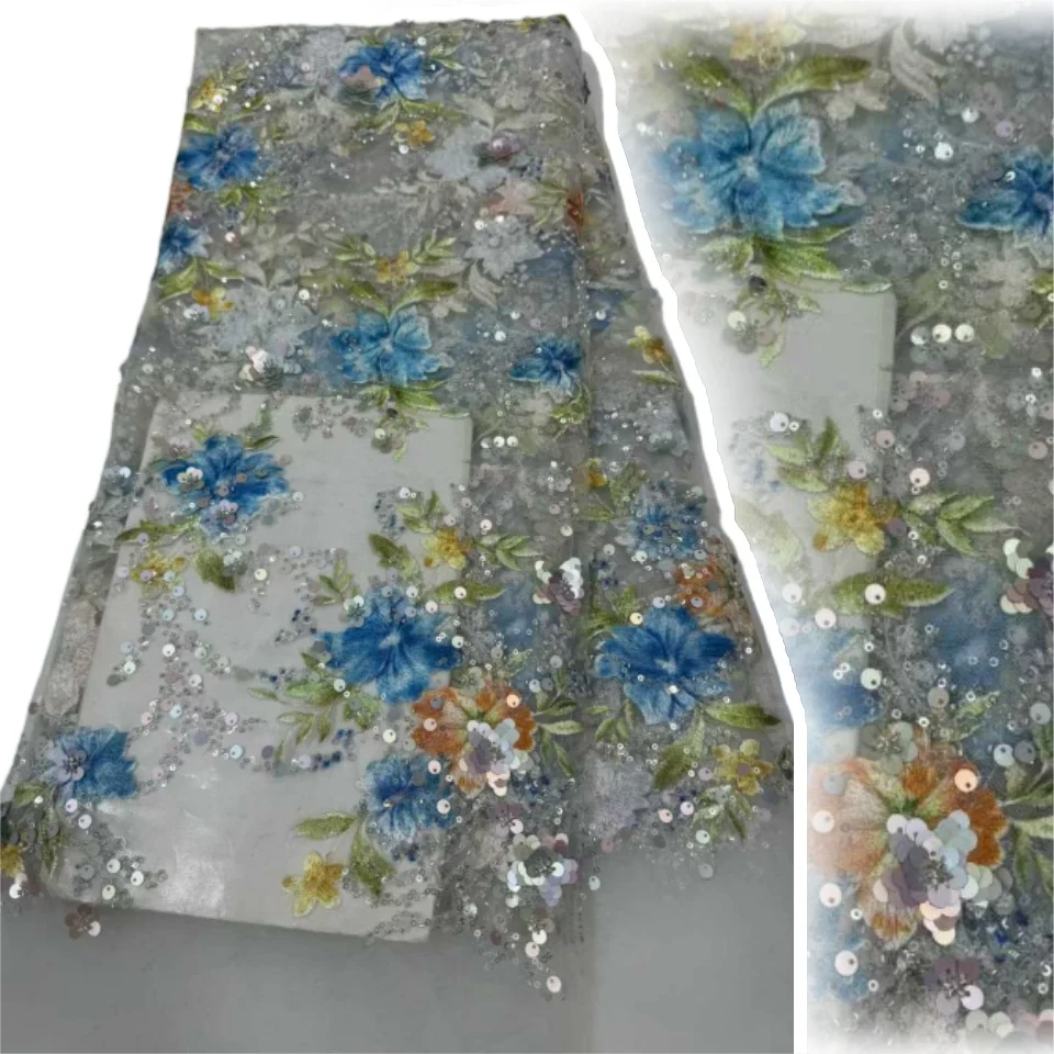 

African Heavy Sequins Tulle Lace Fabric 2025 High Quality Lace French Luxury Sequins Beaded Lace Fabric For Wedding Dress TP1633