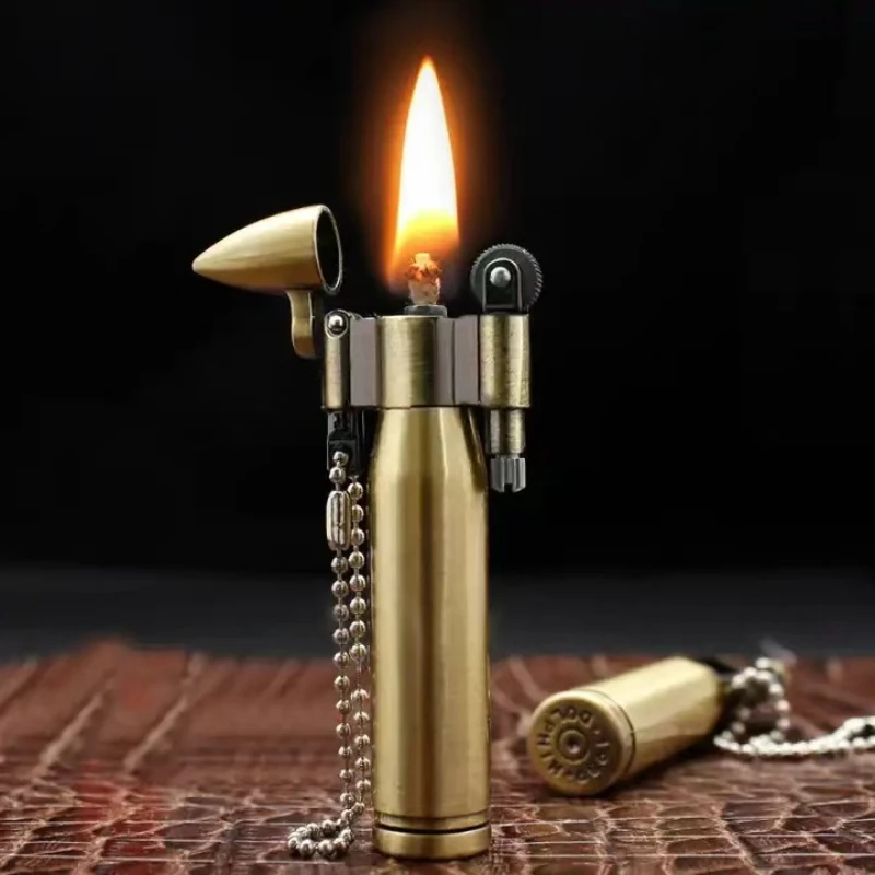 Retro Bullet Grinding Wheel Kerosene Lighter Multiple Choice Metal Keychain Lighter Smoking Accessories Gadgets Men\'s Gifts