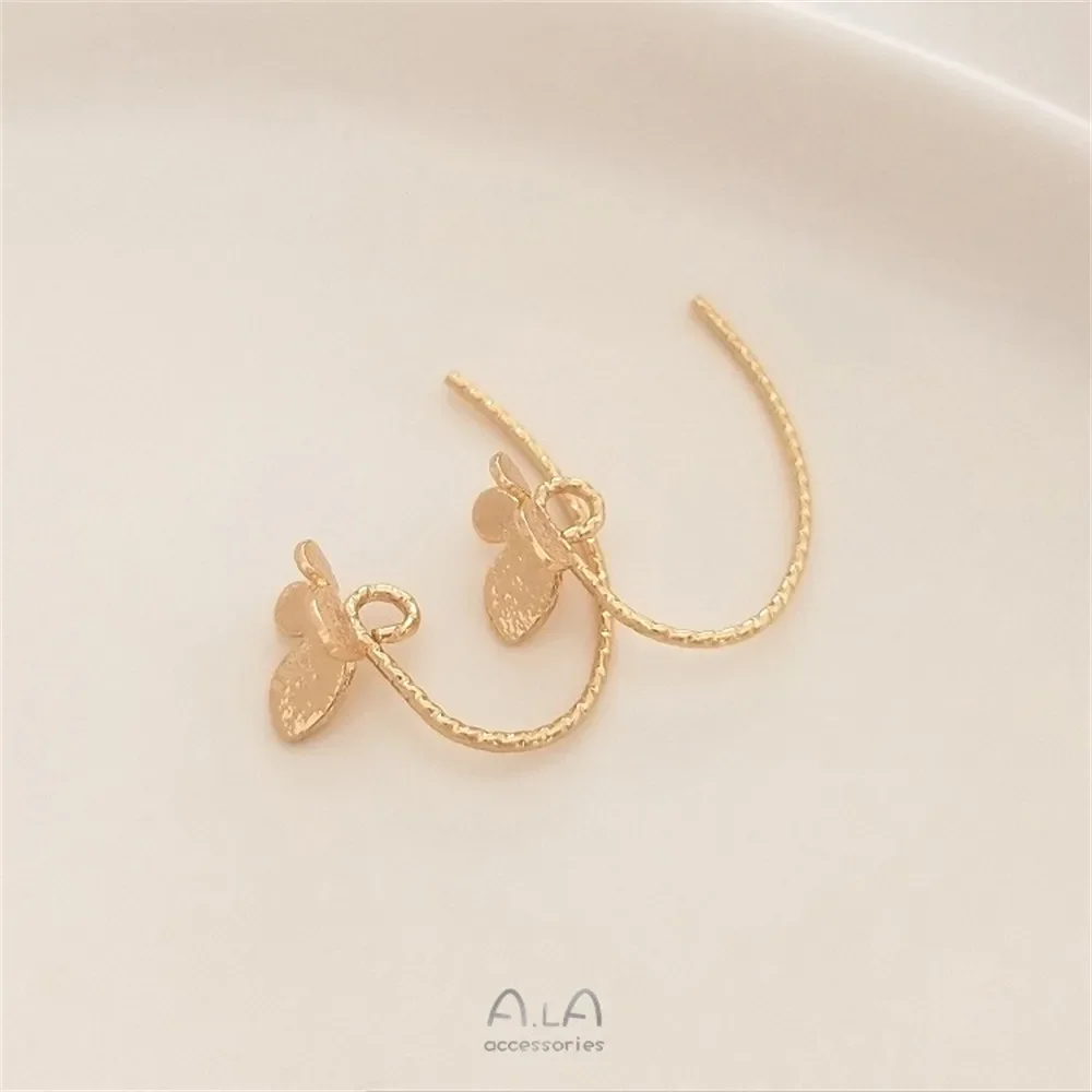 925 Silver Needle 14K Gold Wrapped Sand Sparkling Butterfly Earrings Flower Ear Hooks Hanging Handmade DIY Ear Jewelry Materials