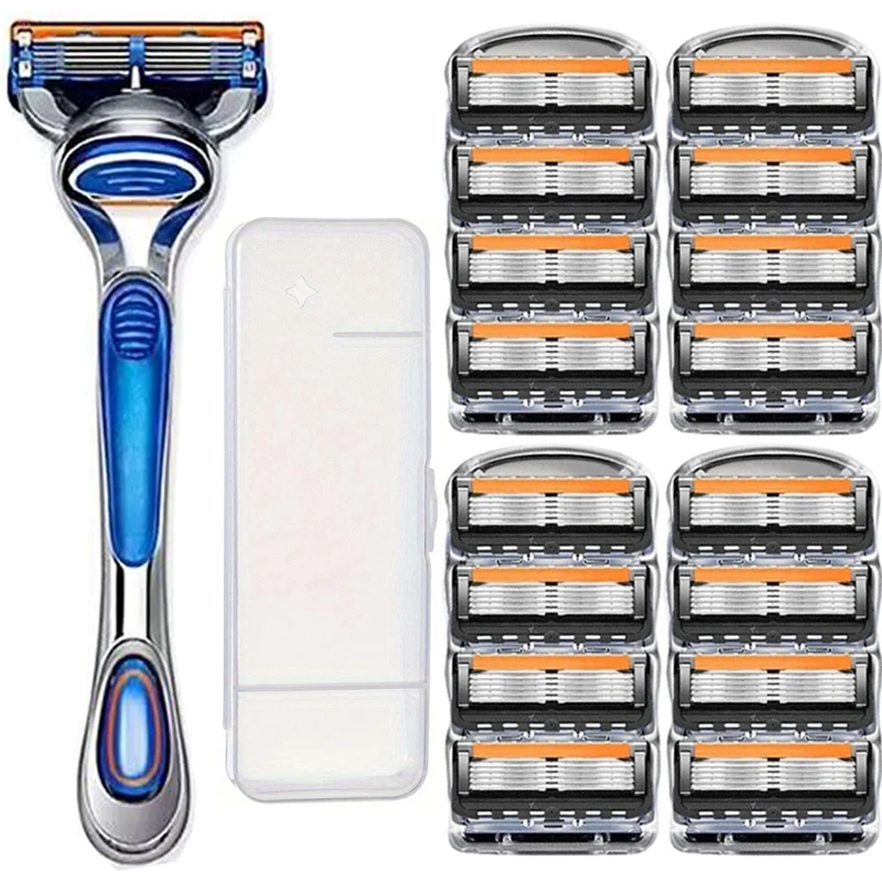 

5-layer shaver blades for men, safe shaver blades, classic skin protection, reusable shaver blades with protective case