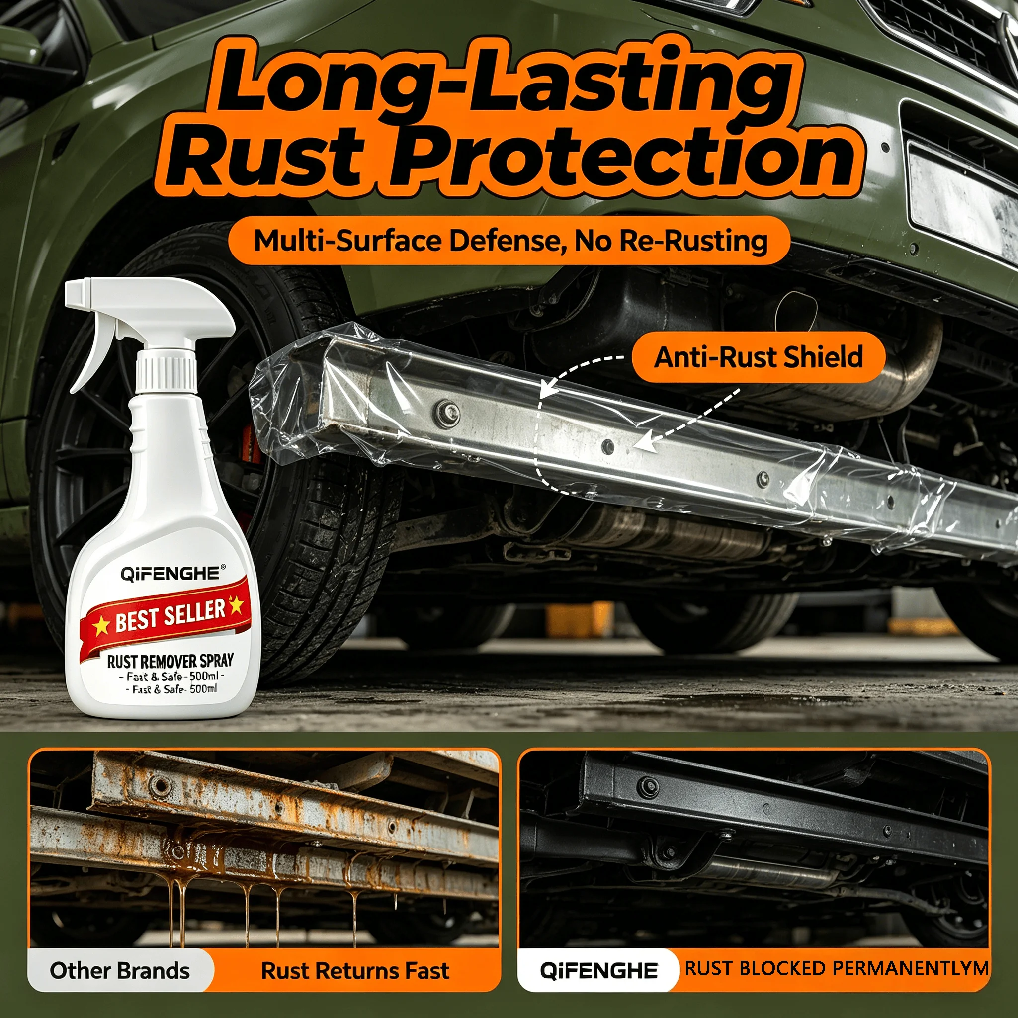 500ml BEST SELLER Rust Remover Spray, Fast Acting Multi-Surface Rust Cleaner, No Damage No Residue for Car Wheels Metal Tile Hom