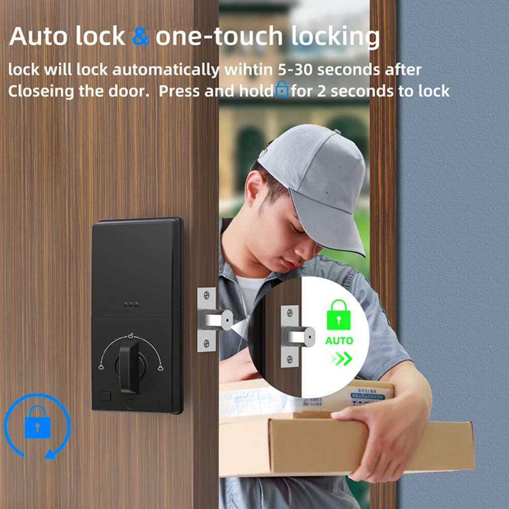 WiFi Smart Door Lock Fingerprint Electronic Deadbolt Keypad Tuya App Mobile Unlock and Monitor Keyless Entry Auto Dead Bolt Lock