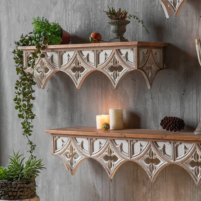 American Country Retro Wall Shelves Old Carved Decor Creative Hotel Decoration Characteristic Floating Shelves for Wall